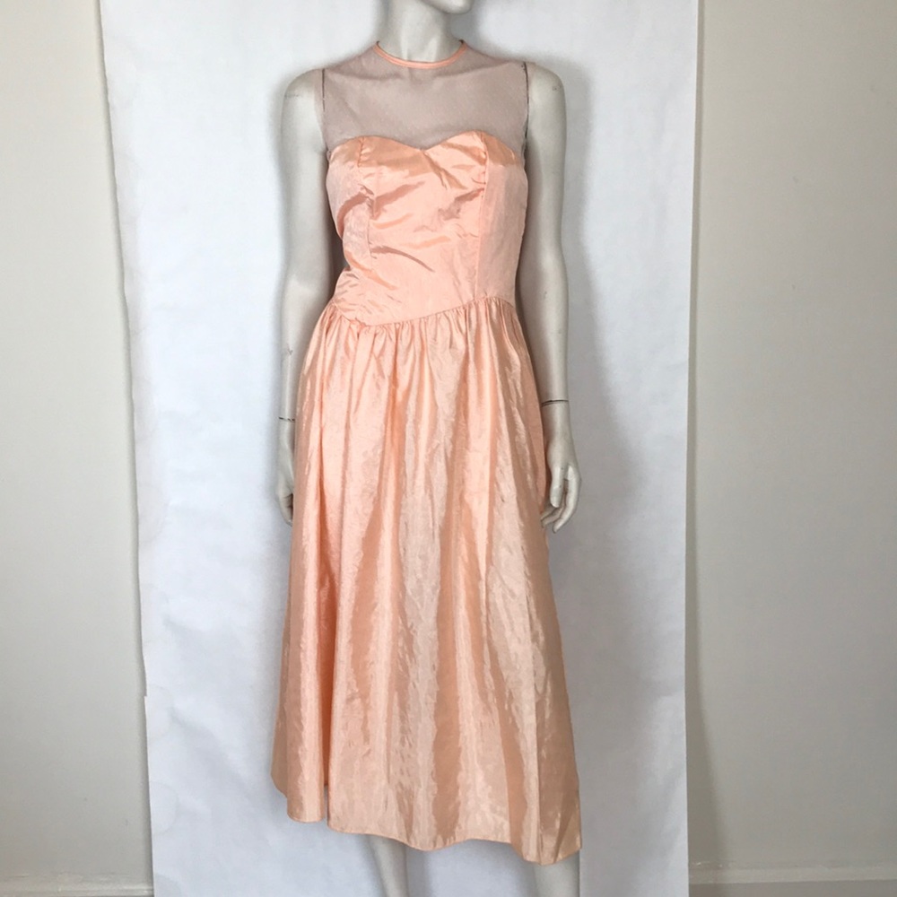 Vintage 80s peach pink prom party princess dress M